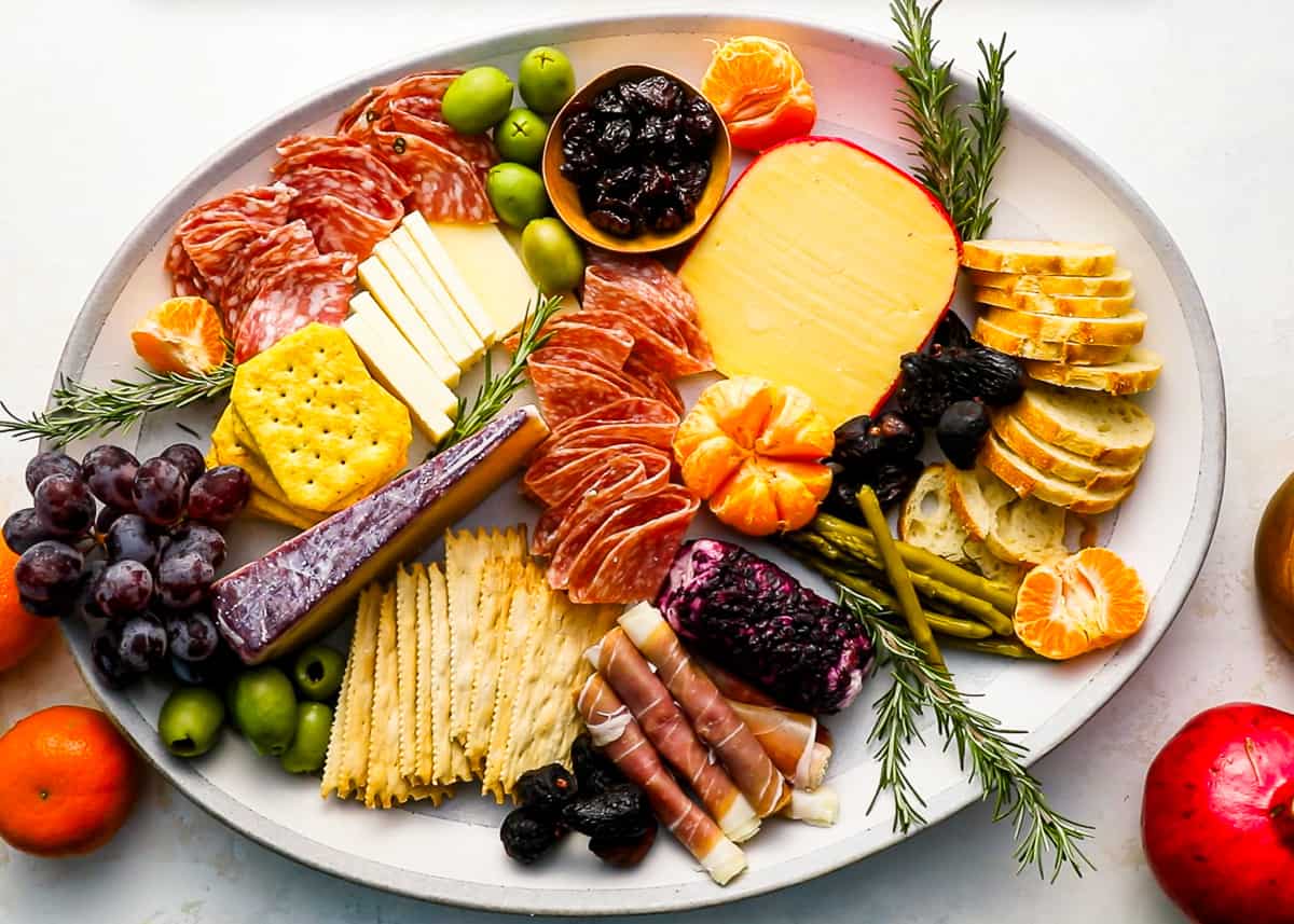 A colorful holiday charcuterie board.