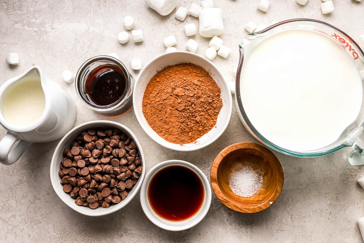 Ingredients for crockpot hot chocolate.
