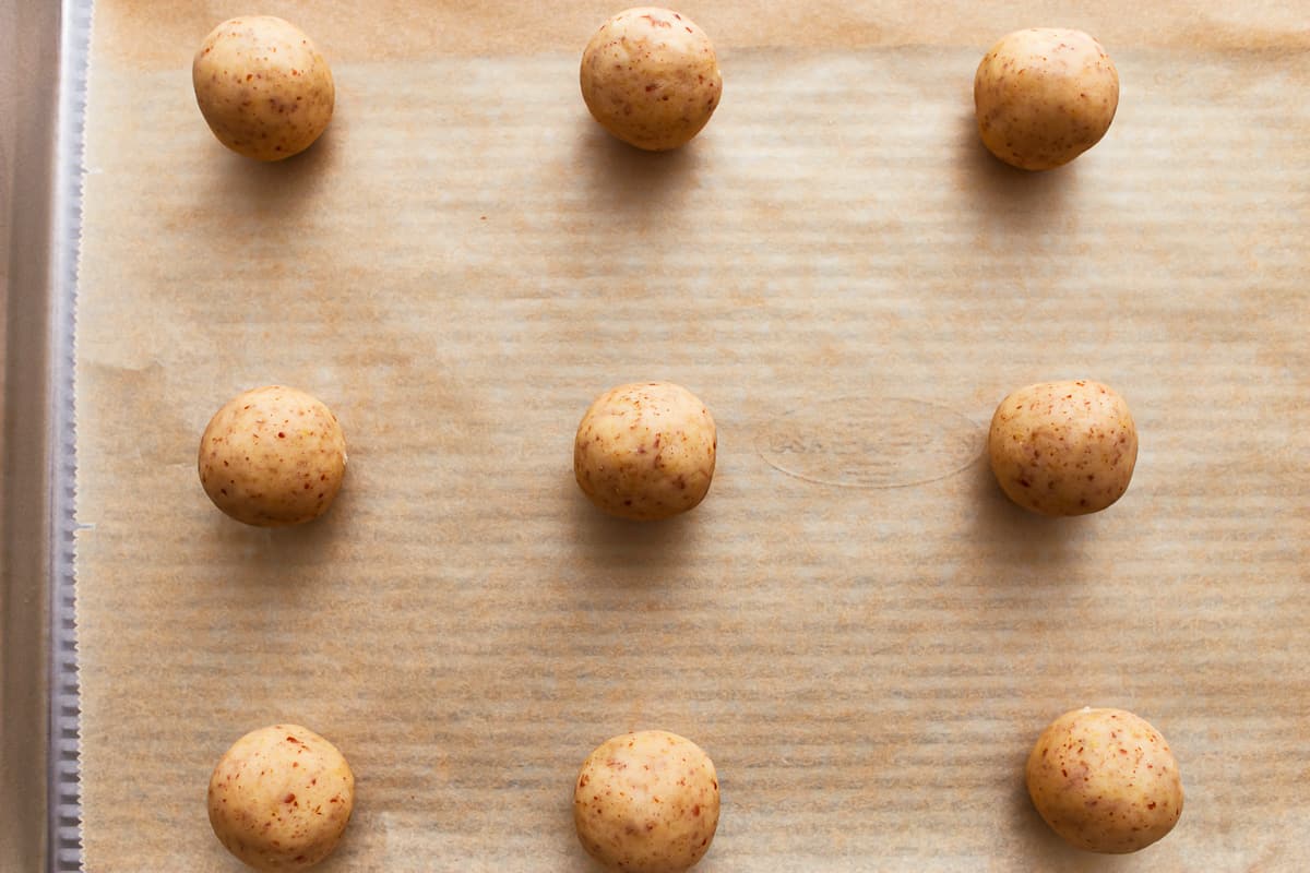 A tray of cookie dough balls.