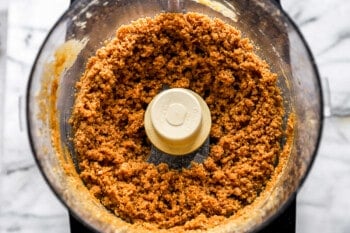 A food processor filled with brown sugar.