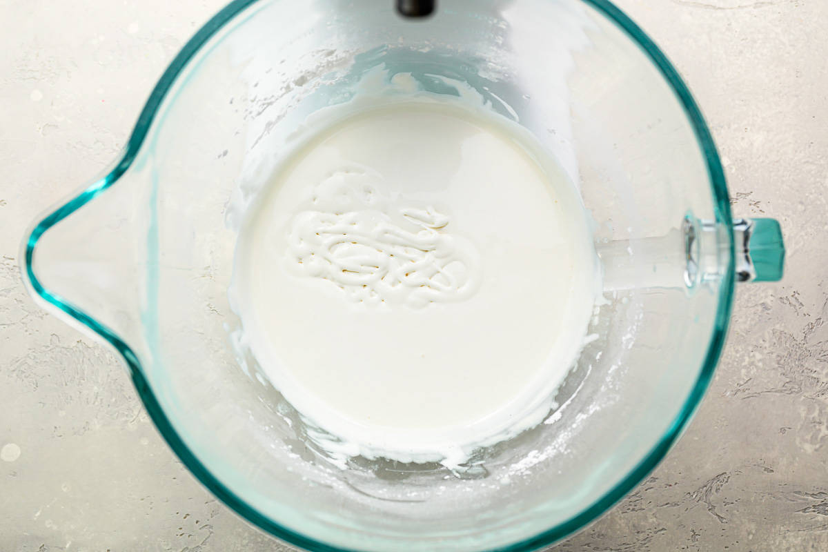  sugar cookie icing in a glass bowl.