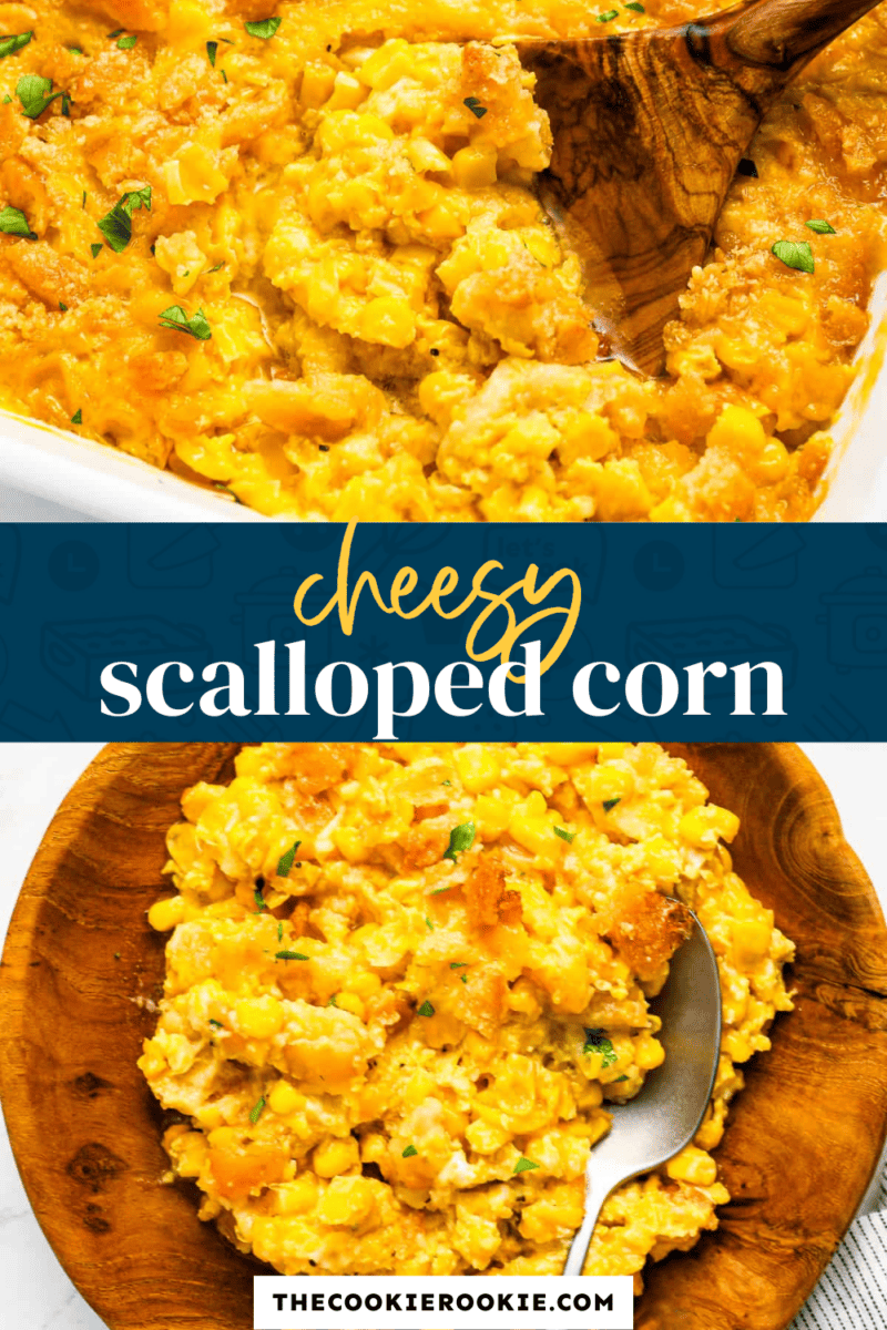         Scalloped corn baked in a casserole dish.