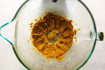 creamed butter and brown sugar in a glass bowl.