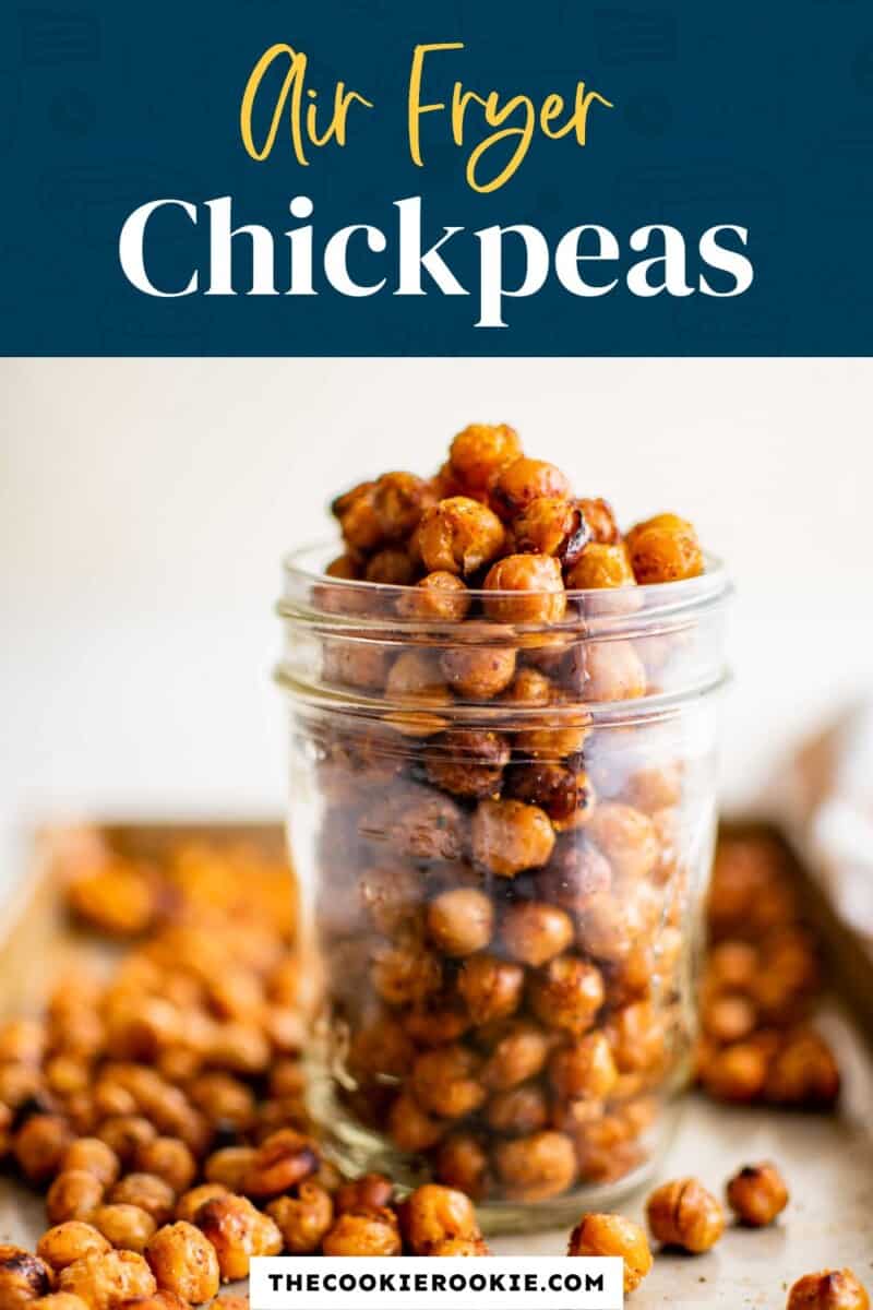 Air fry chickpeas in a jar with the text air fry chickpeas.