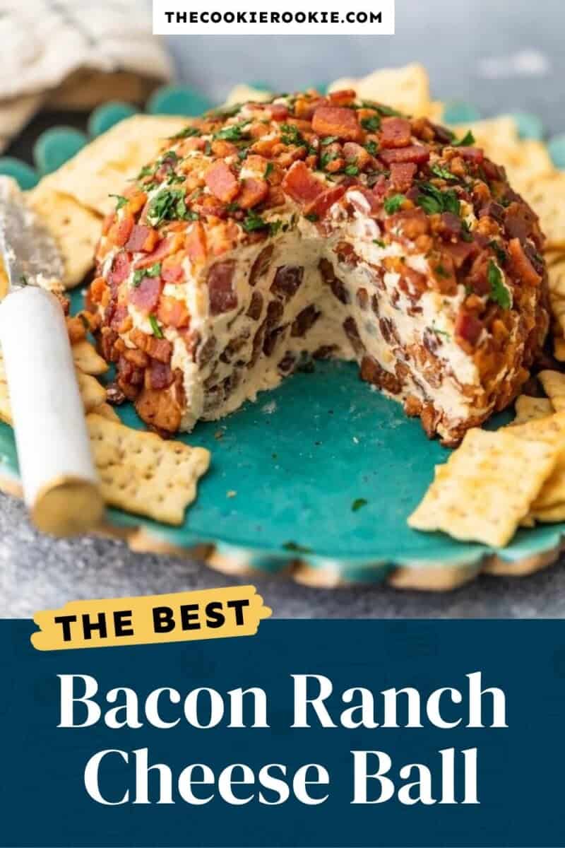 Bacon ranch cheese ball on a plate with crackers.