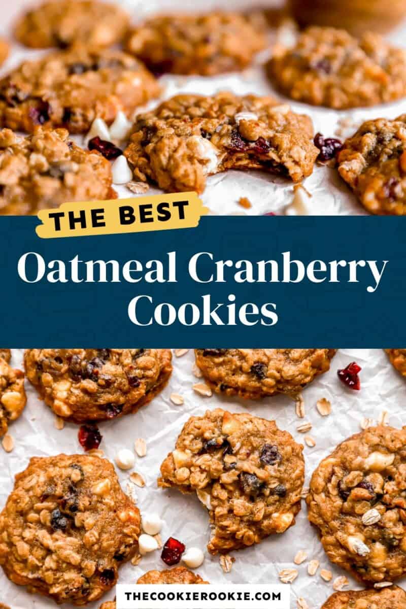 Oatmeal cranberry cookies with the text the best oatmeal cranberry cookies.