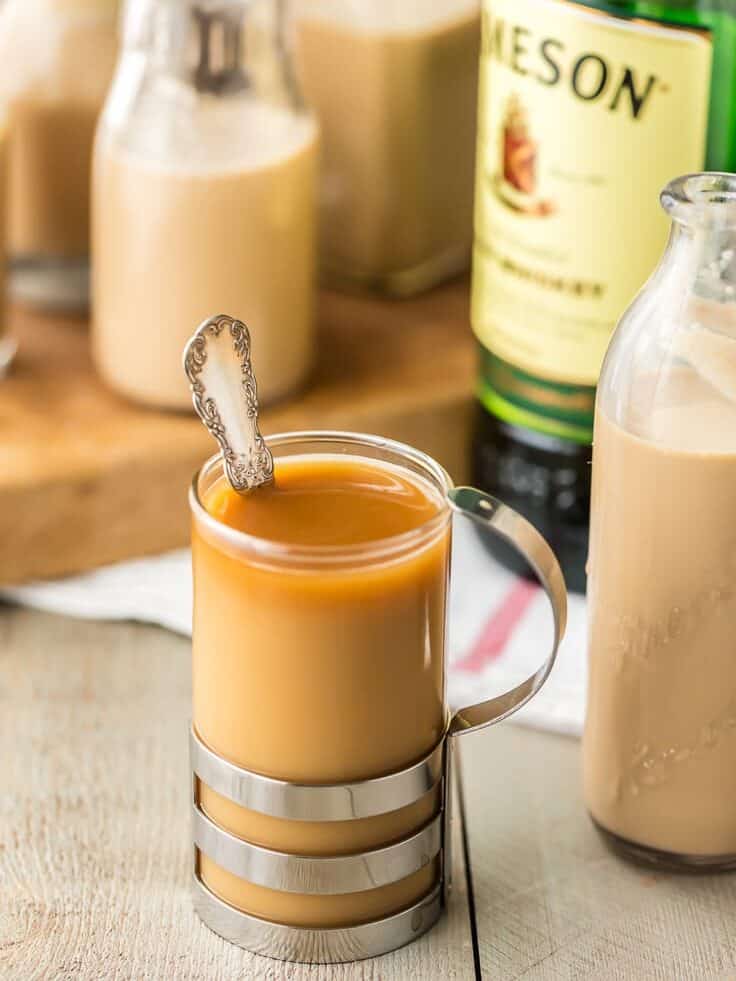 homemade Irish cream drink in a glass with a spoon