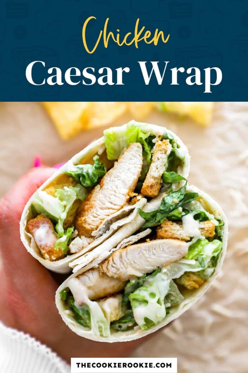 A chicken caesar wrap with the text chicken caesar wrap.