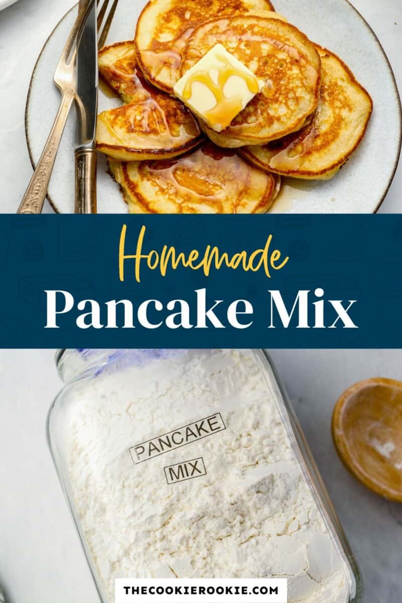 Homemade pancake mix in a jar on a plate.