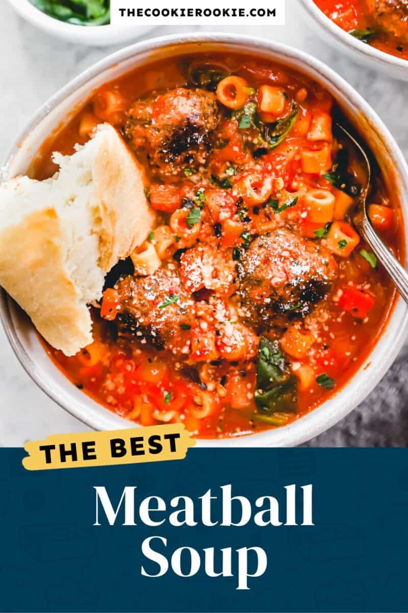 Meatball soup in a bowl with bread.