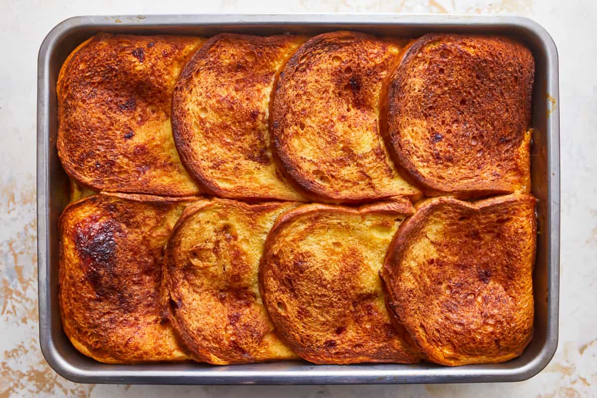 apple pie French toast casserole in a baking dish.