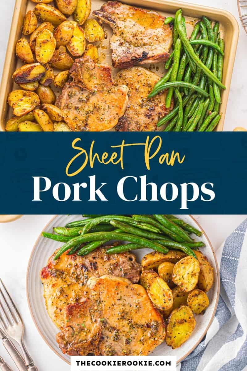 Sweet pan pork chops with green beans and potatoes.