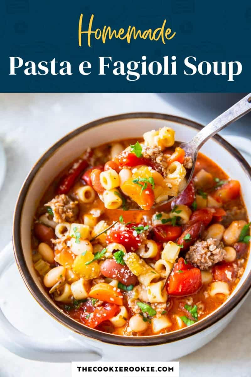 Homemade pasta e fagioli soup in a bowl.