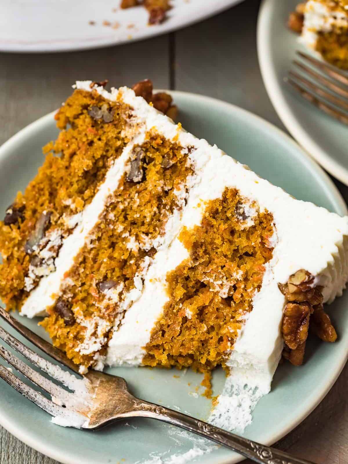 slice of carrot cake on plate