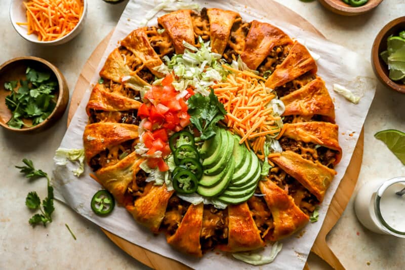 baked taco ring on a baking sheet.