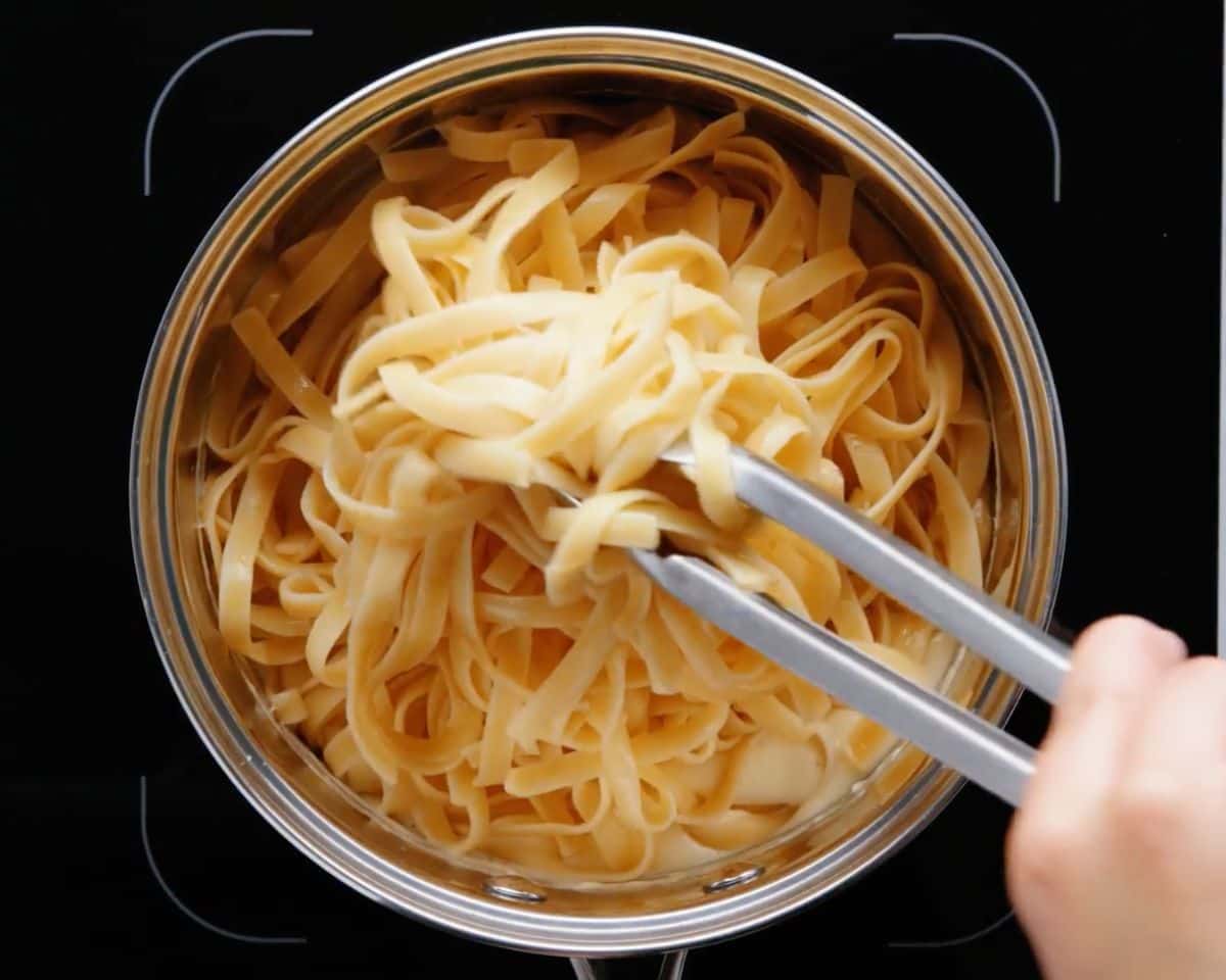 fettucine noodles in a pot