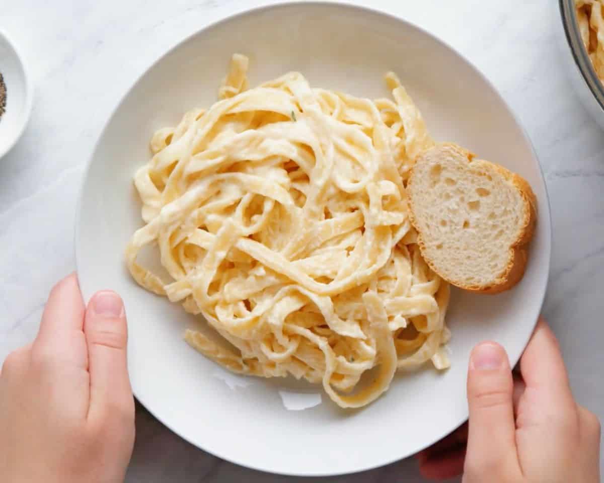 fettucine alfredo served on a plate