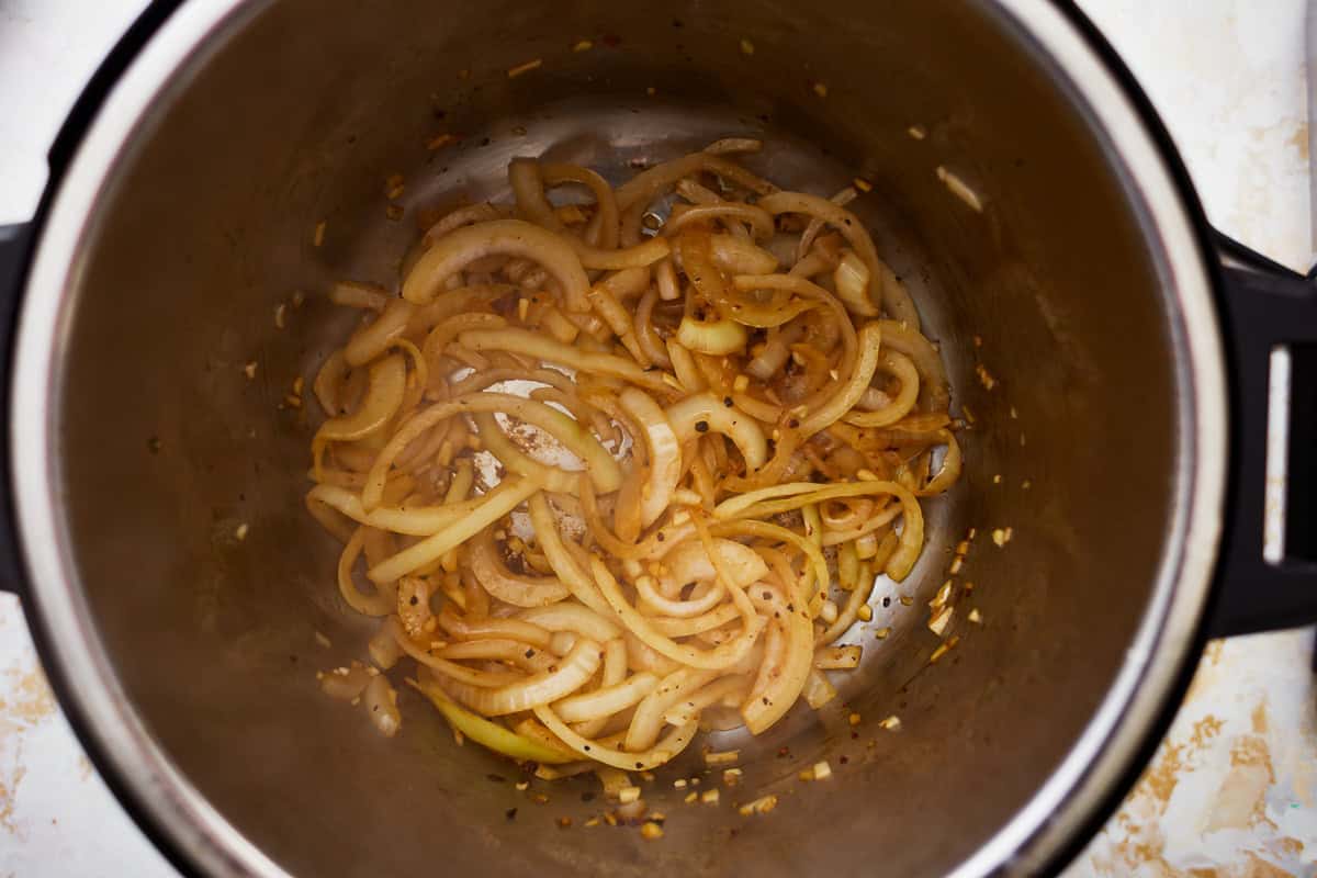 sautéed onions in a pressure cooker.