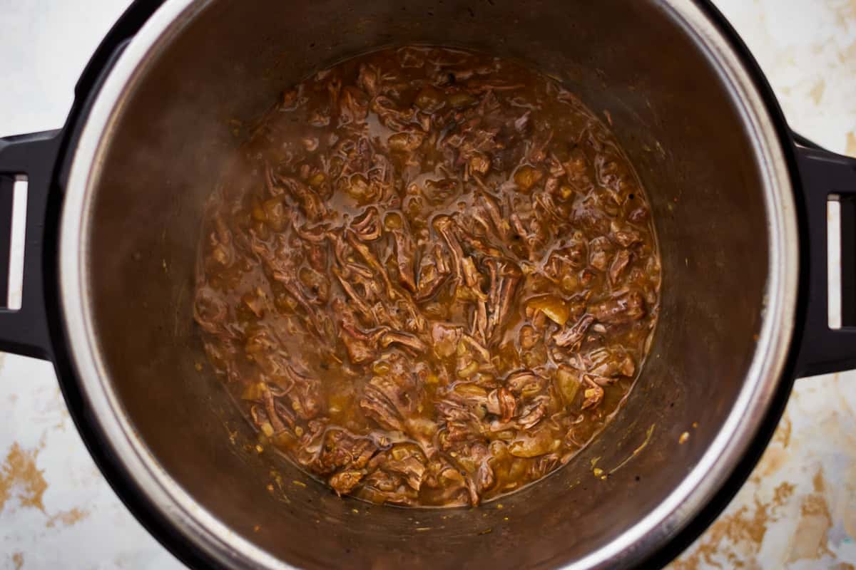 hot beef in a pressure cooker.
