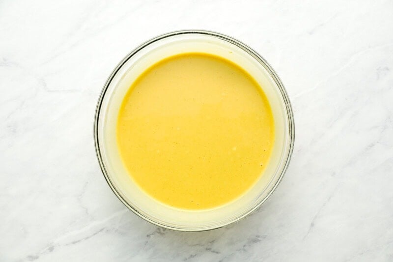 honey mustard dressing in a glass bowl.