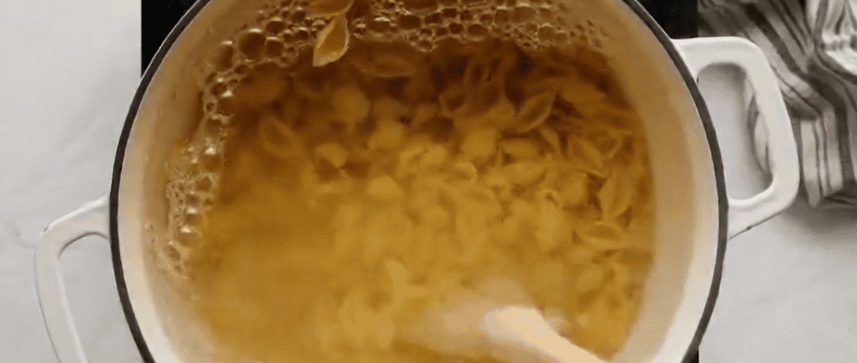 Pasta boiling in a pot.