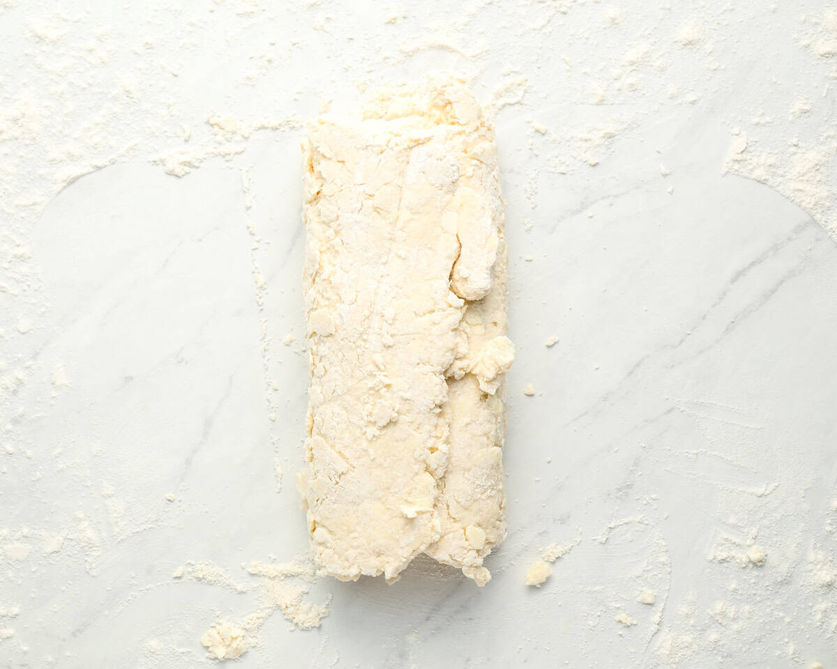 biscuit dough folded into thirds.