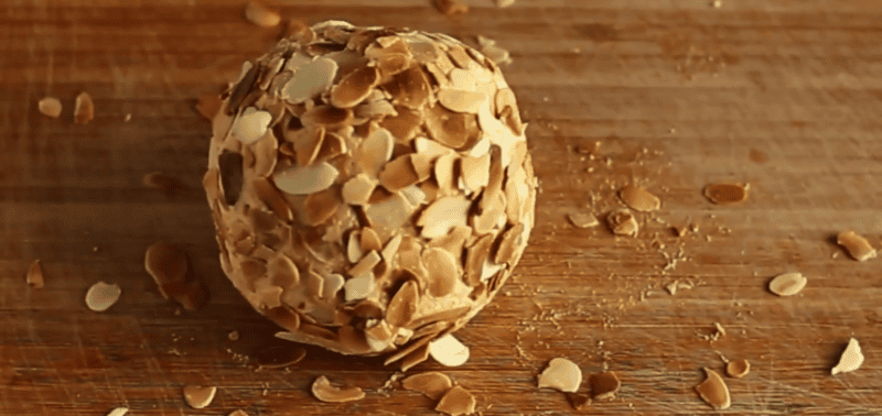 Cheese ball rolled in almonds.