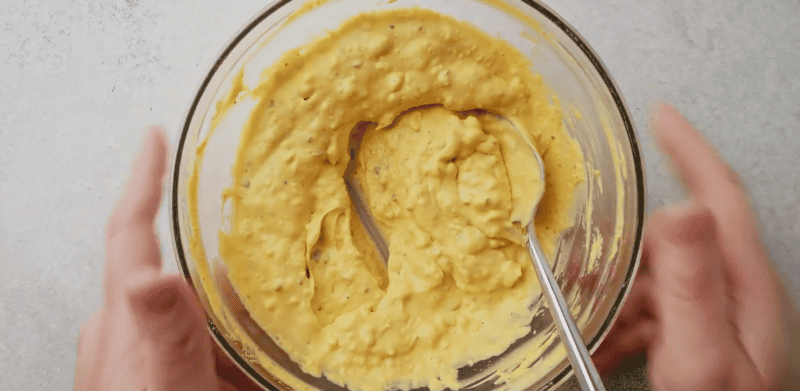 eggs mixed with ingredients to make deviled eggs