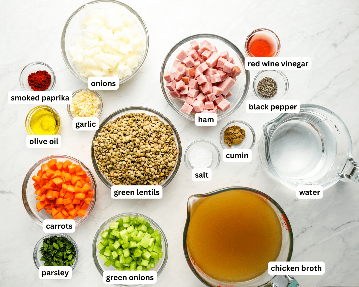 Ham and lentil soup ingredients