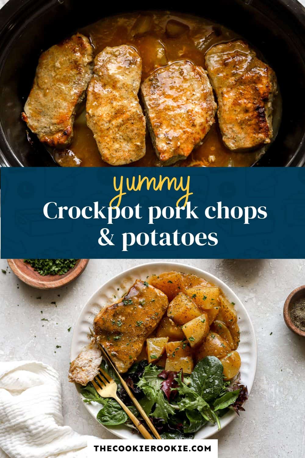 crockpot pork chops and potatoes pin image