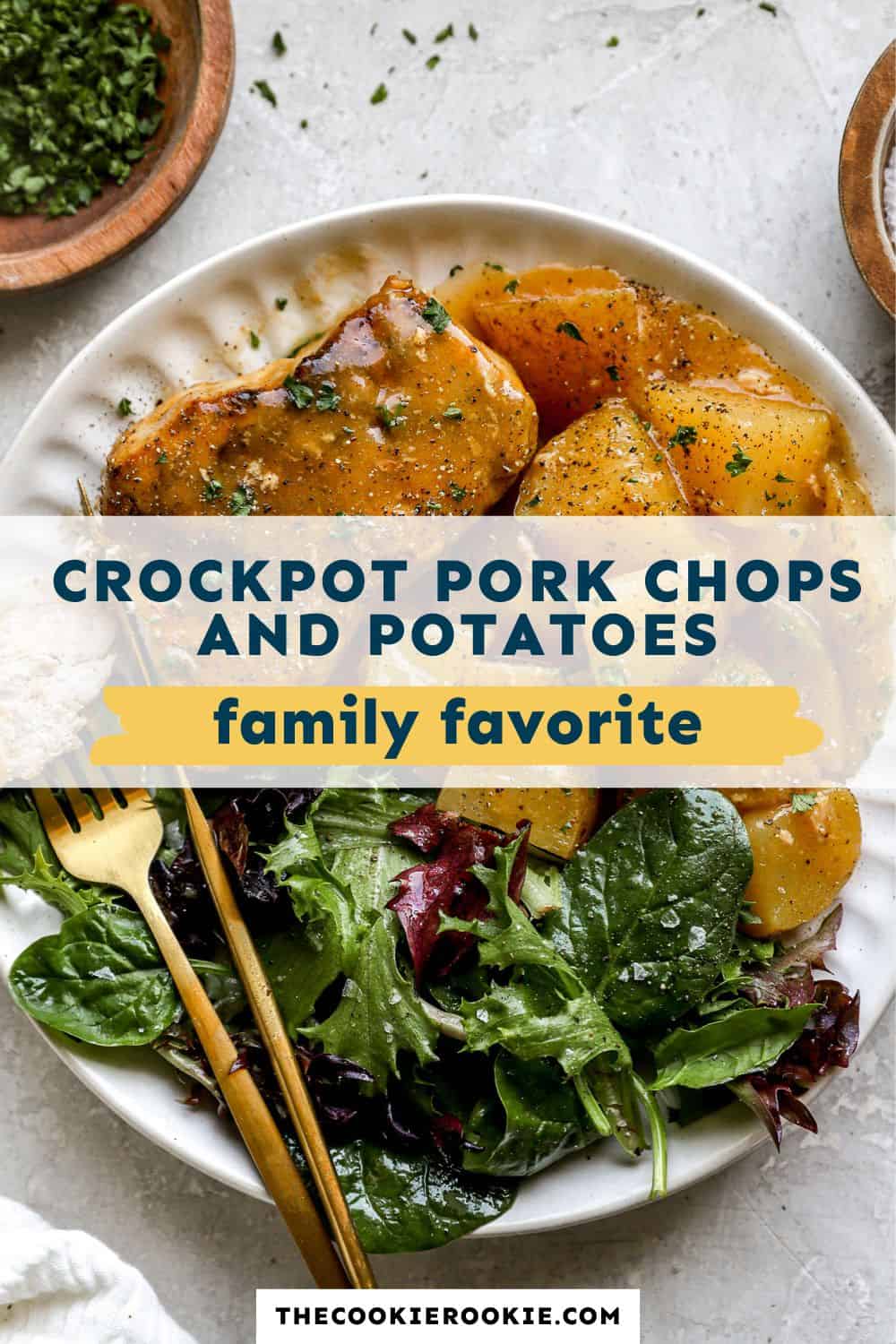 crockpot pork chops and potatoes pin image