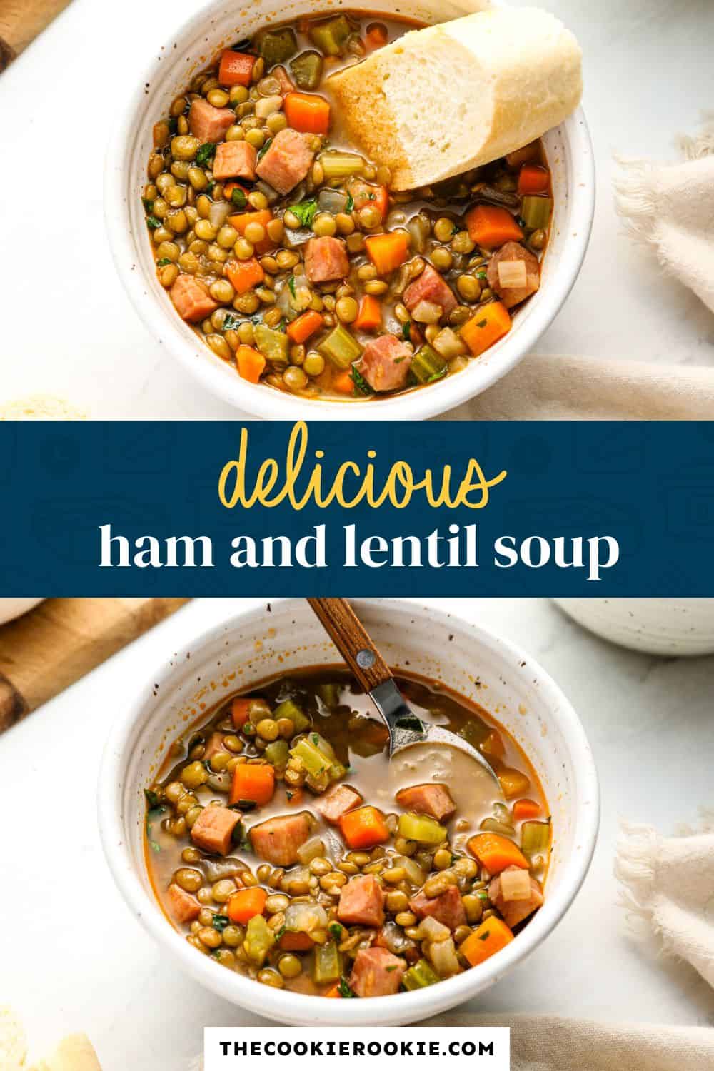 ham and lentil soup pin image