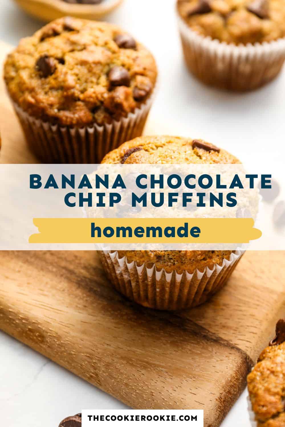 banana chocolate chip muffins pin image