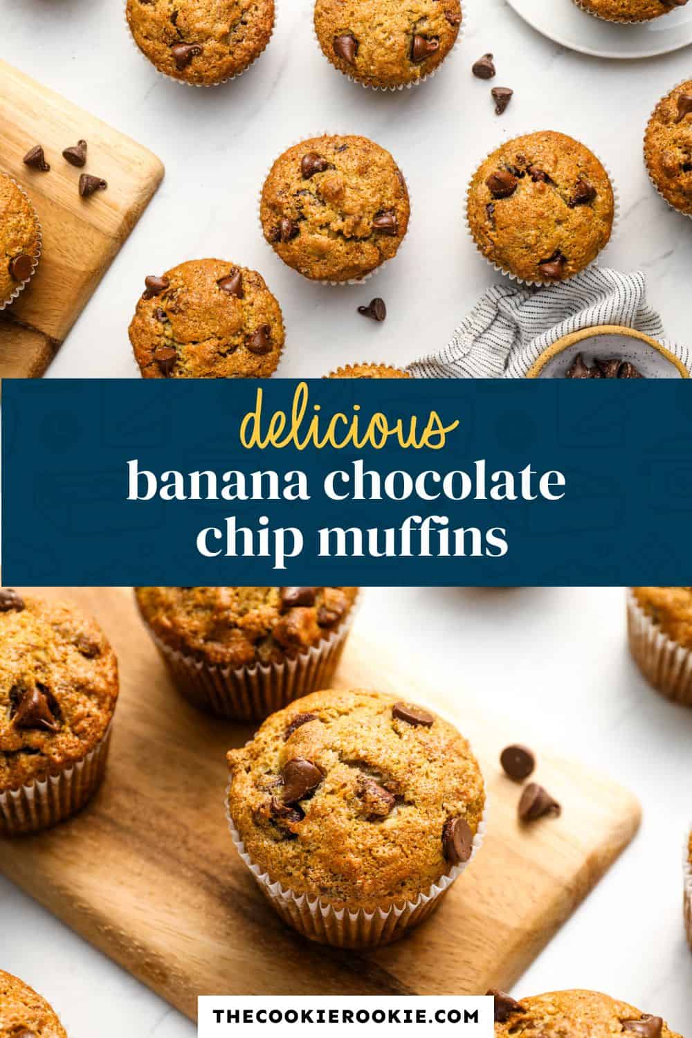 banana chocolate chip muffins pin image