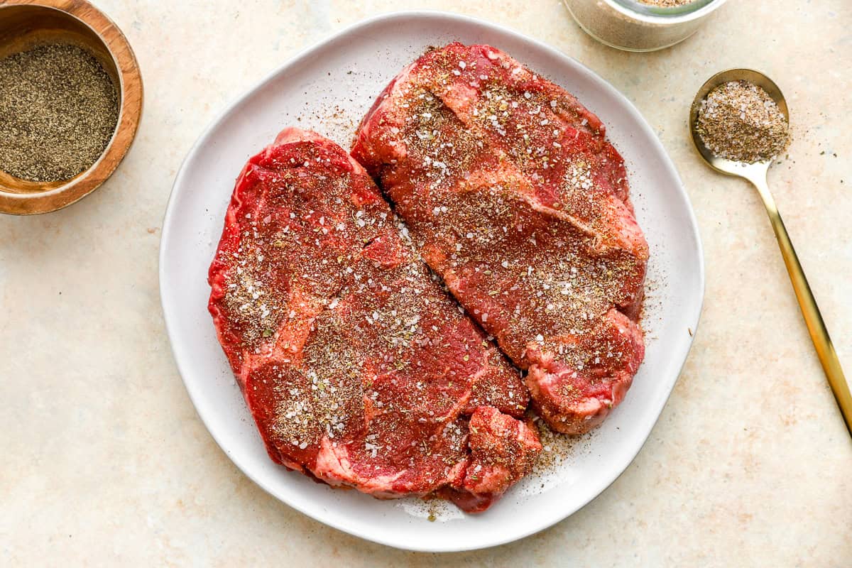steak seasoning sprinkled over raw steak
