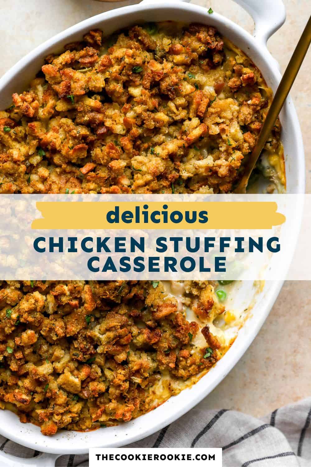 chicken stuffing casserole pin image
