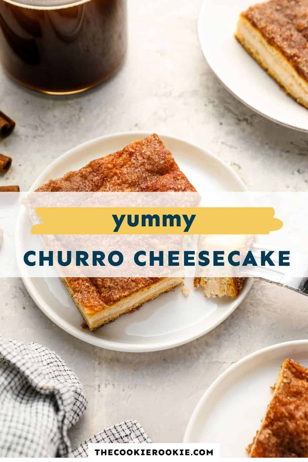 churro cheesecake pin image