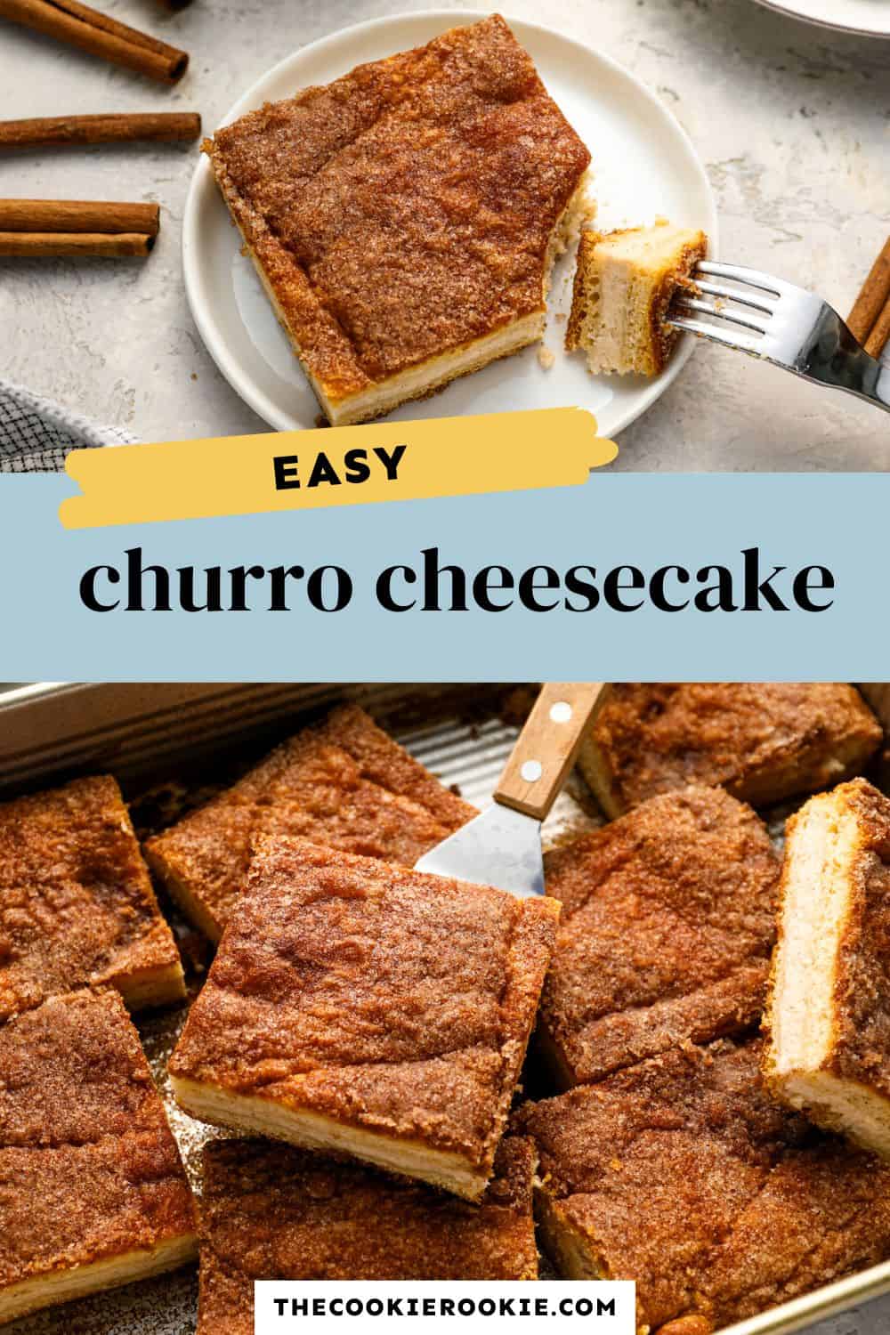 churro cheesecake pin image