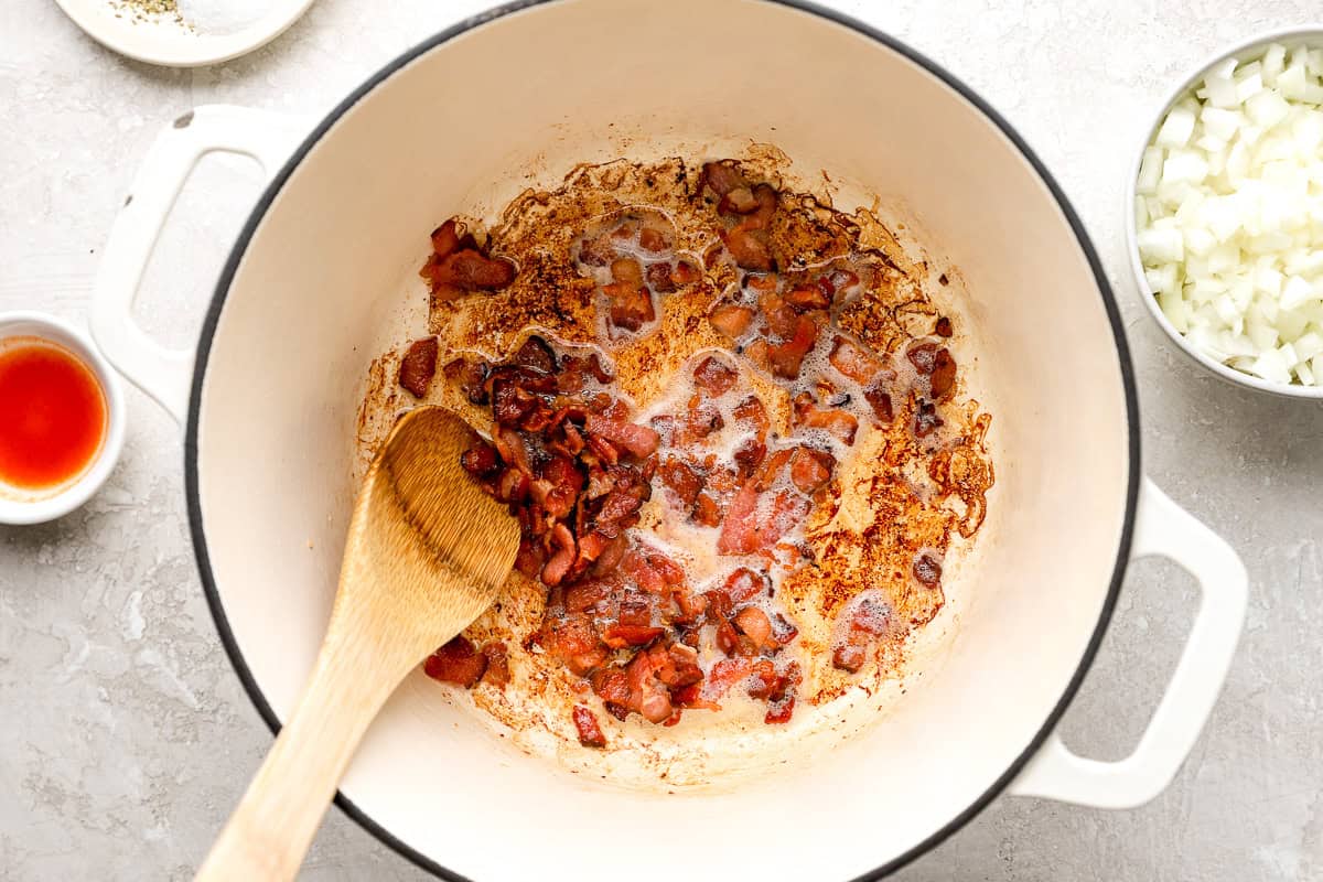 bacon being cooked for black eyes peas