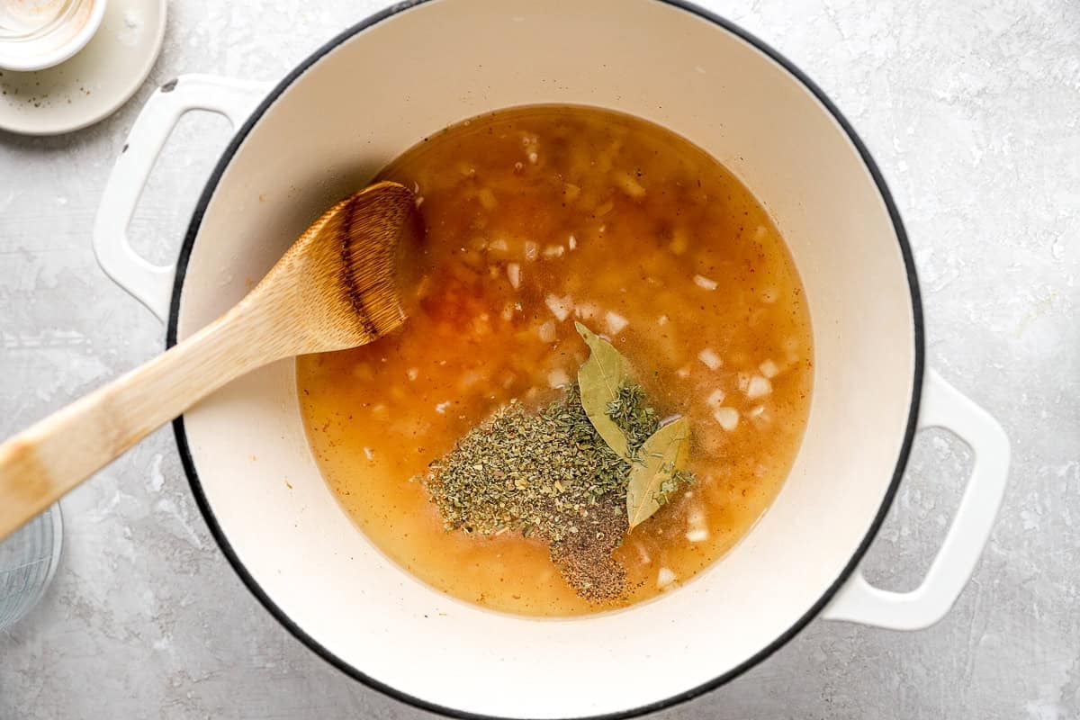 stirring ingredients together for black eyed peas