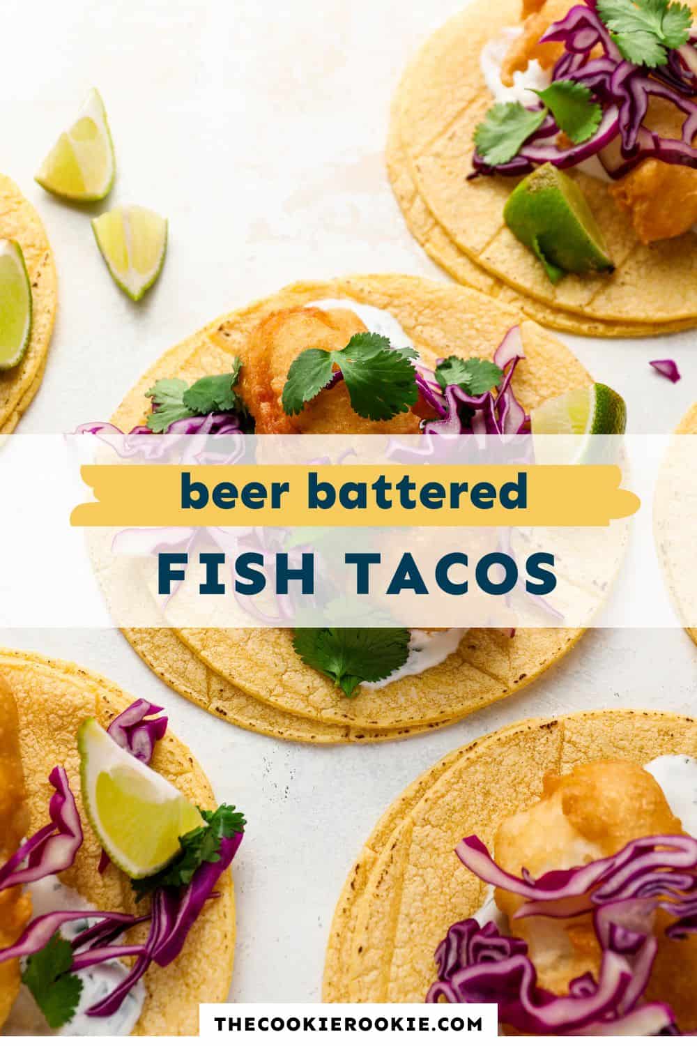 beer battered fish tacos pin image