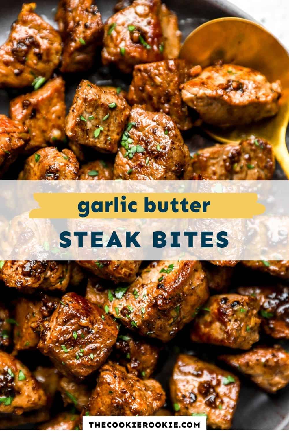 garlic butter steak bites pin image