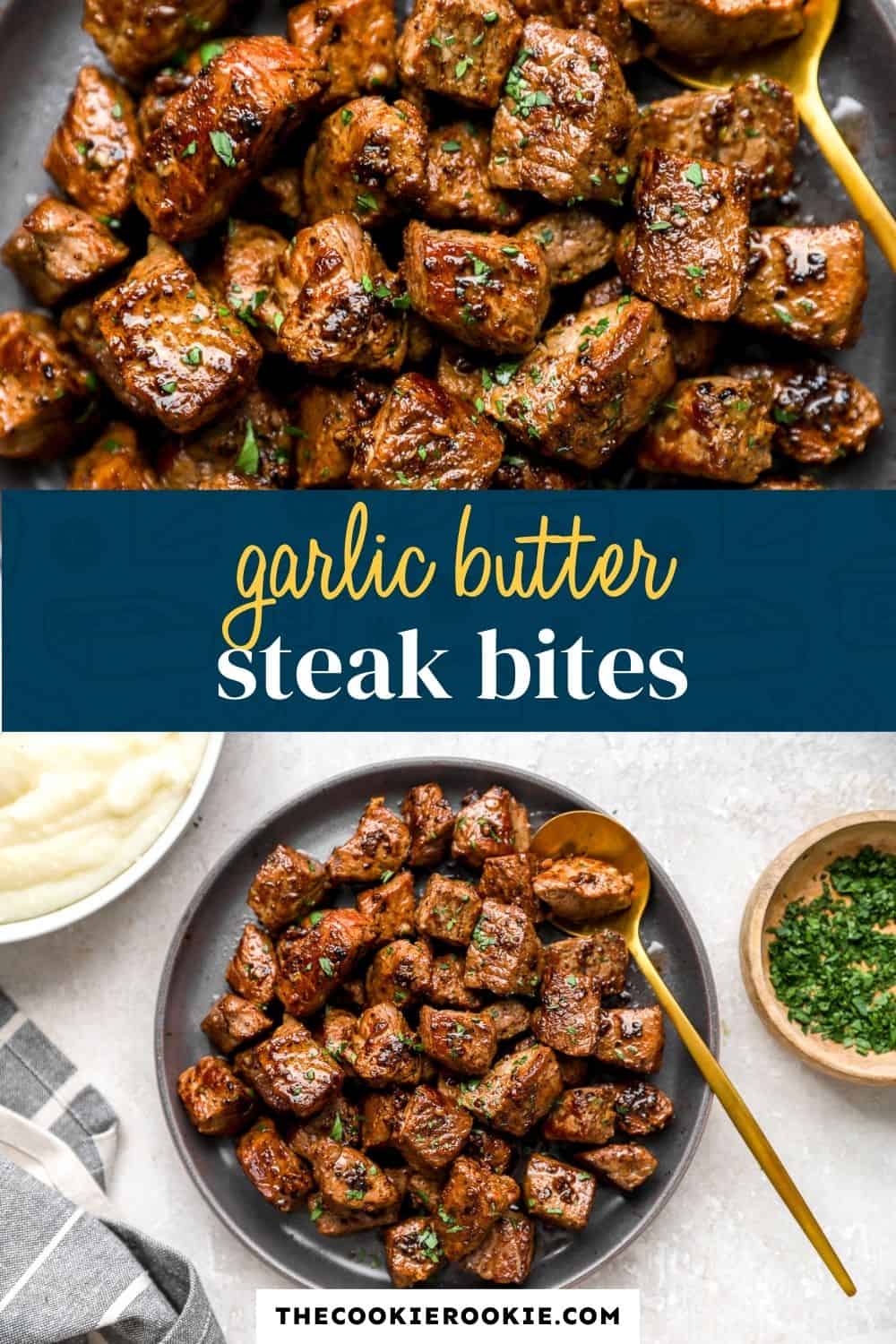 garlic butter steak bites pin image