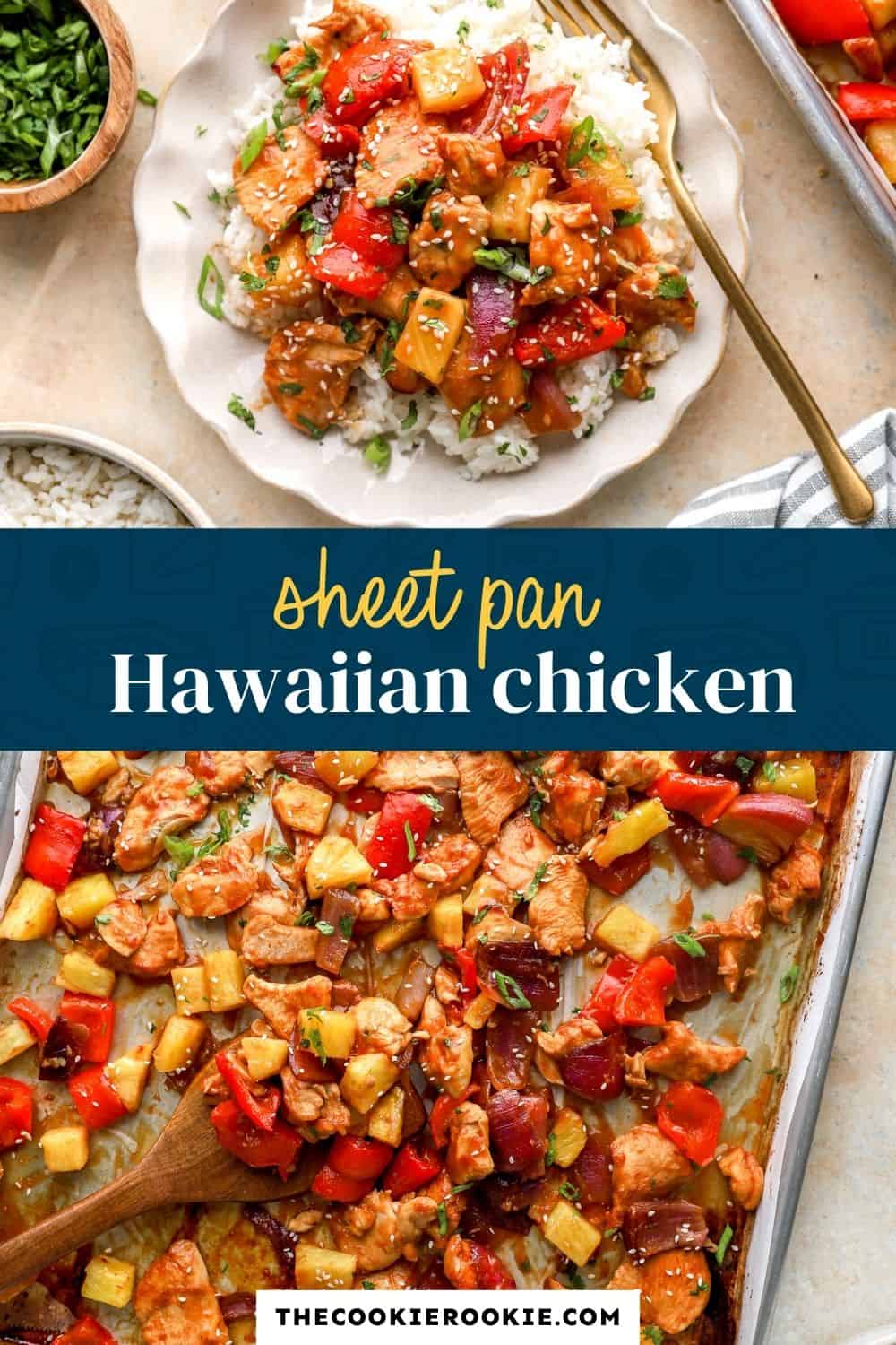 sheet pan hawaiian chicken dinner pin image