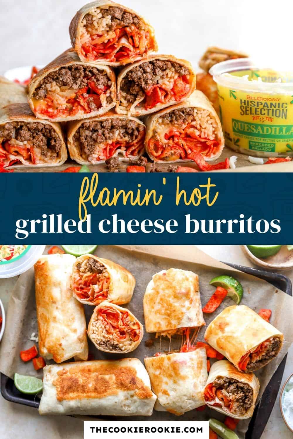 flamin hot grilled cheese burritos pin image