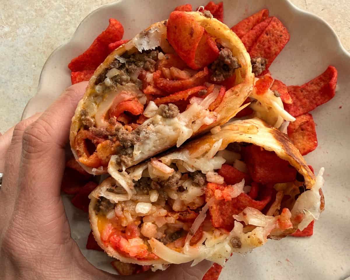 finished flamin' hot grilled cheese burritos