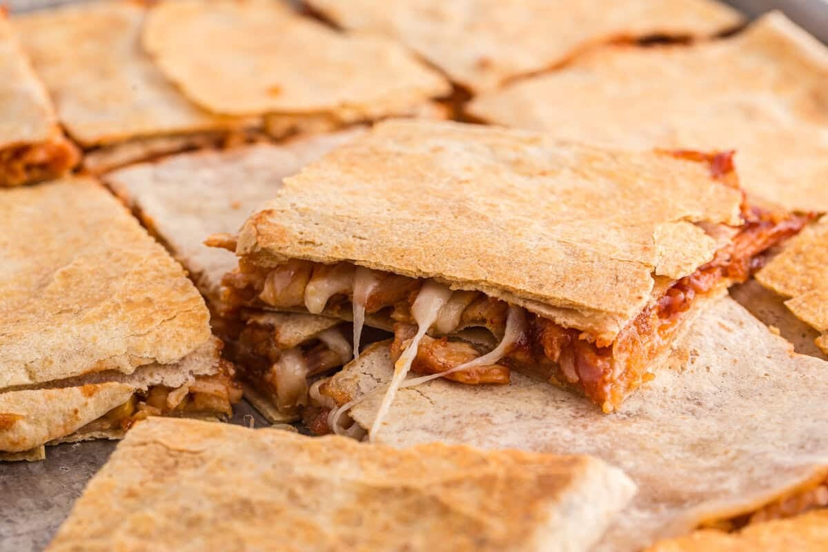 sheet pan bbq chicken crunch wraps on pan
