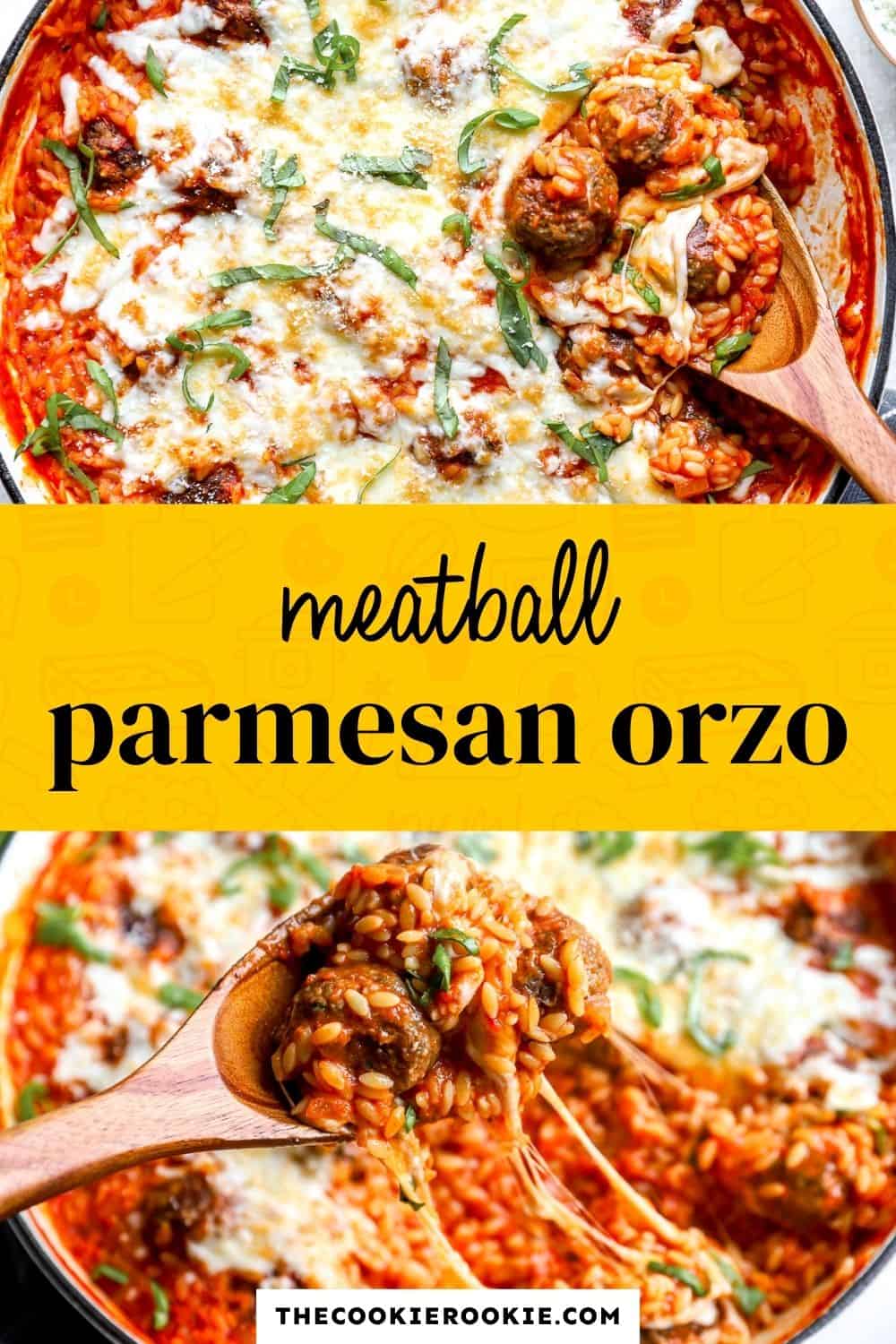 meatball parmesan orzo pin image
