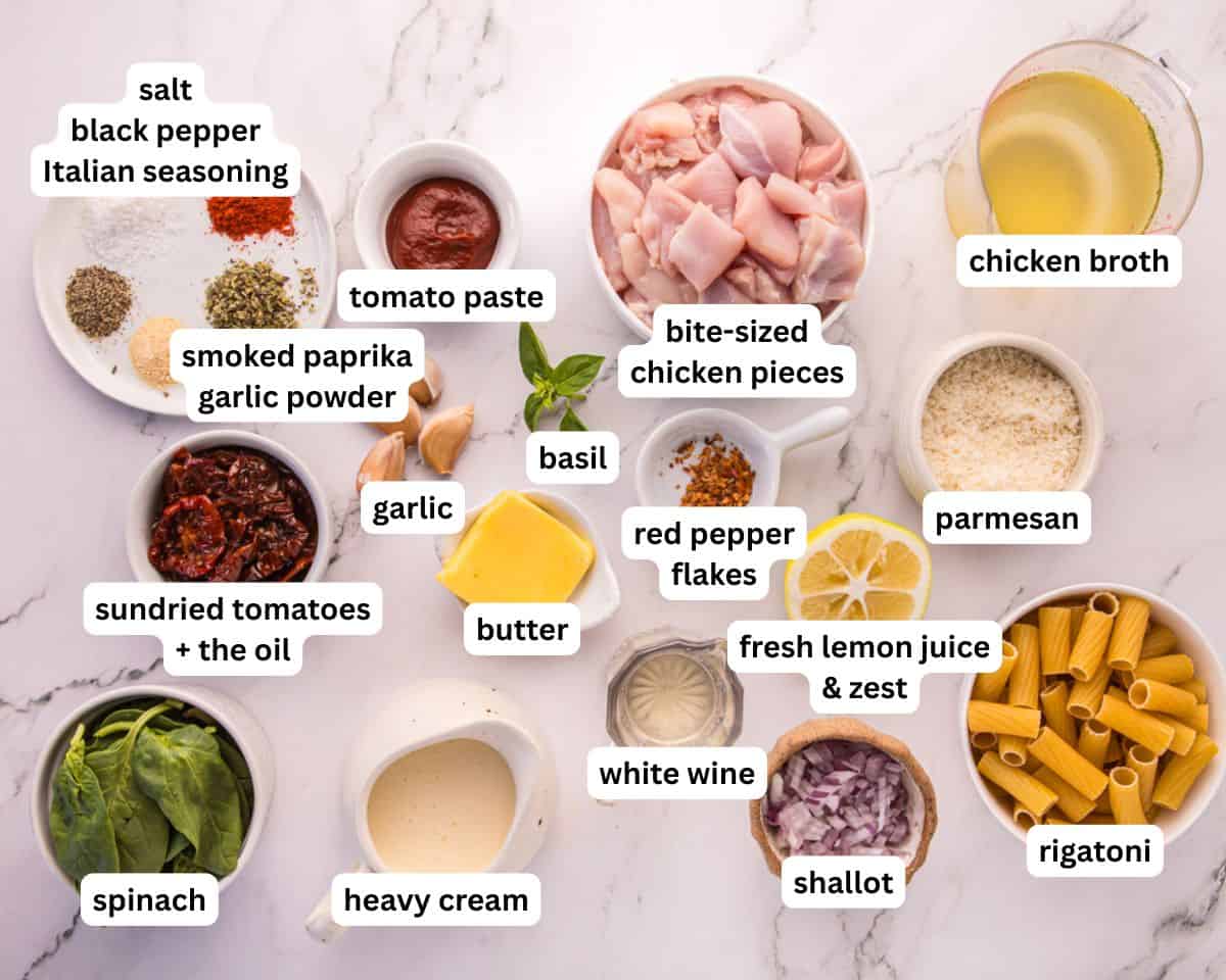 Tuscan chicken pasta ingredients
